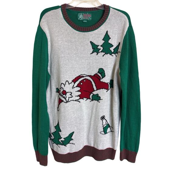Ugly Christmas Sweater Santa Laying In Snow Size Large - Picture 1 of 7